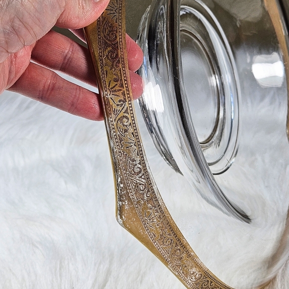 Antique Vintage Tiffin Gold Rim Glass Console Centerpiece Dish Bowl 12 in - Picture 8 of 8